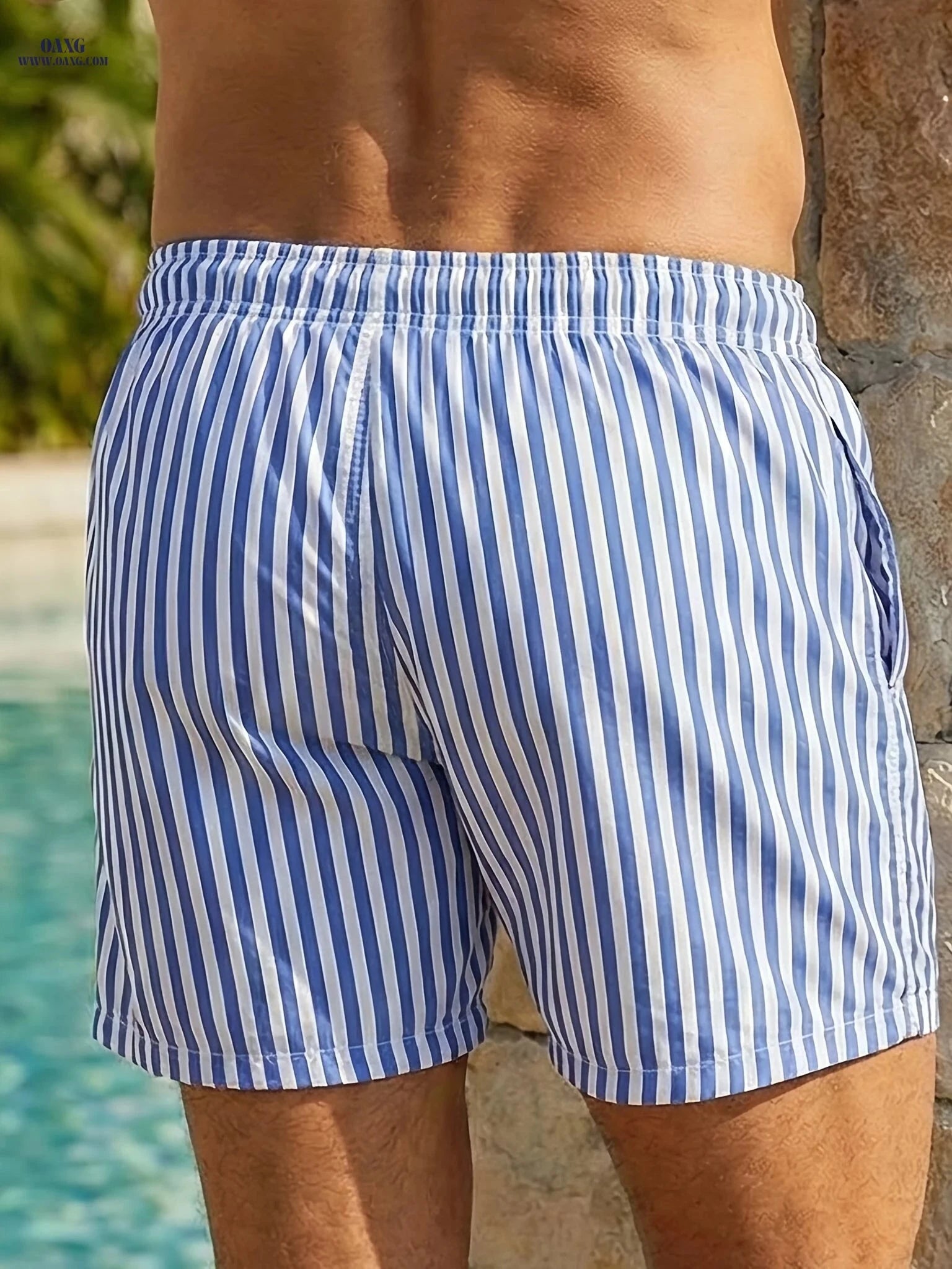 Casual Striped Beach Shorts for Men - Loose Fit with Pockets   OAXG Black / FR S