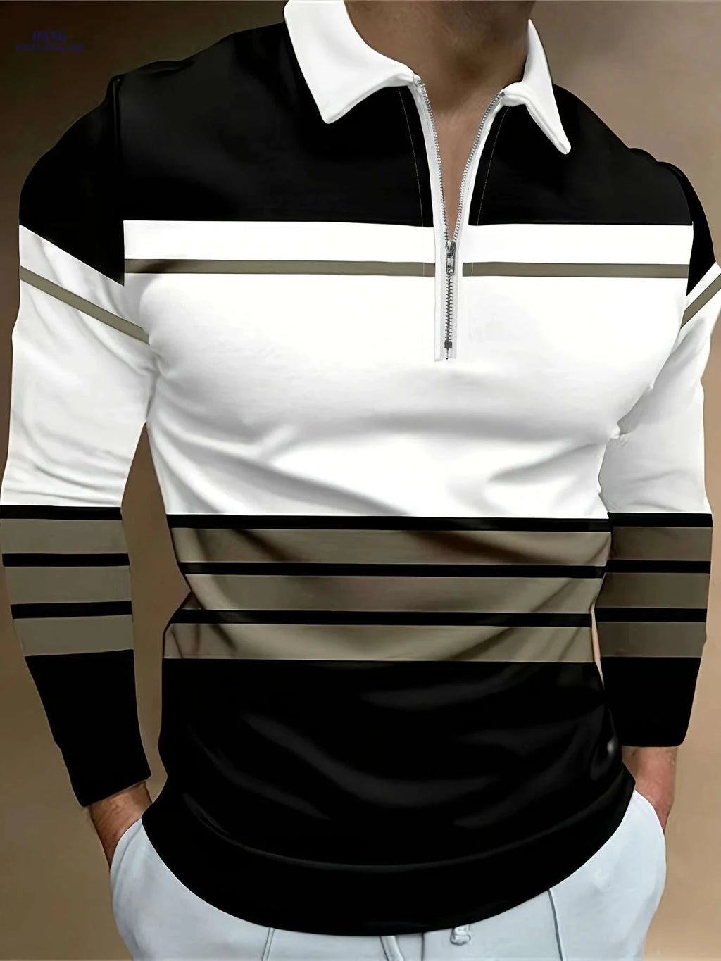 Casual Striped Long Sleeve Shirt - Zipper Closure for All Seasons   OAXG Mixed Color / M