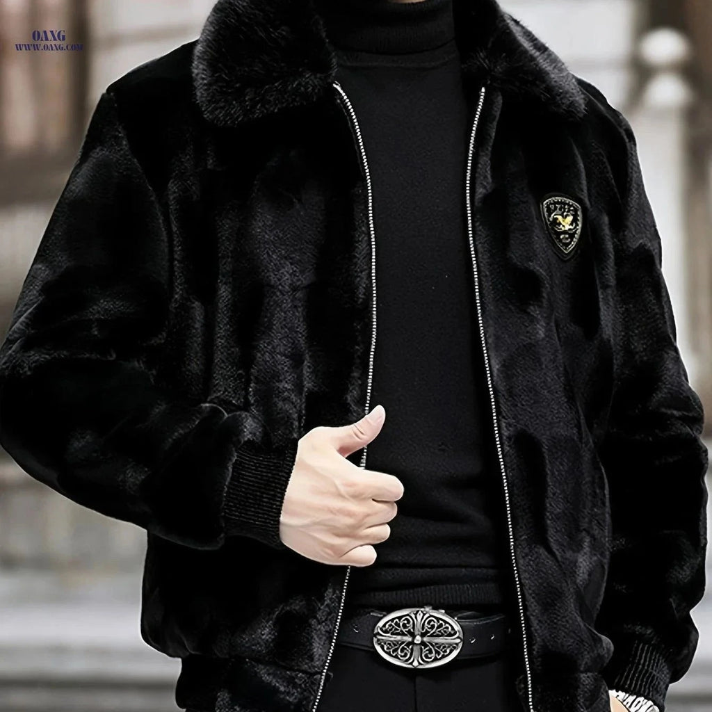 Casual Stylish Jacket for Men - Zippered Cuffs & Faux Fur Collar   OAXG Black / FR XL