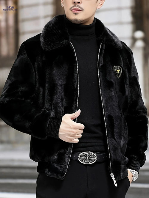 Casual Stylish Jacket for Men - Zippered Cuffs & Faux Fur Collar   OAXG Black / FR XL