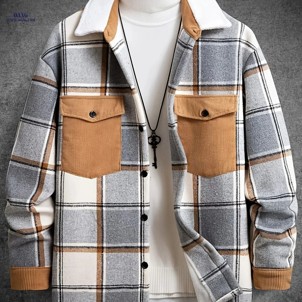 Casual Stylish Men's Jacket - Polyester, Button Closure for Fall/Winter   OAXG 