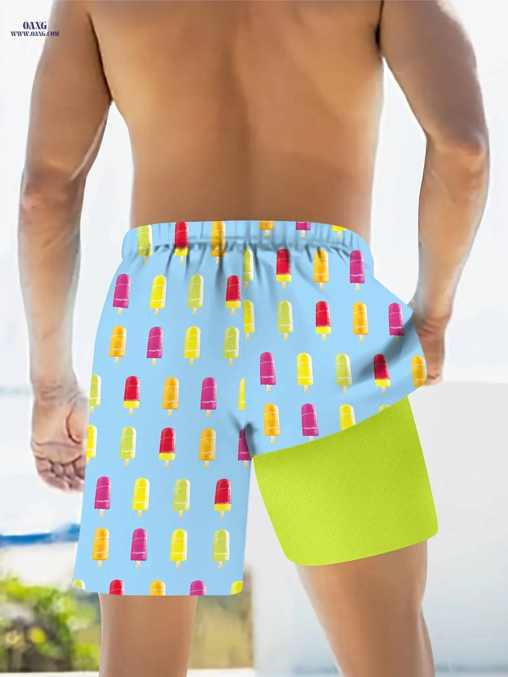 Casual Summer Beach Shorts for Men - 95% Polyester, Machine Washable   OAXG 