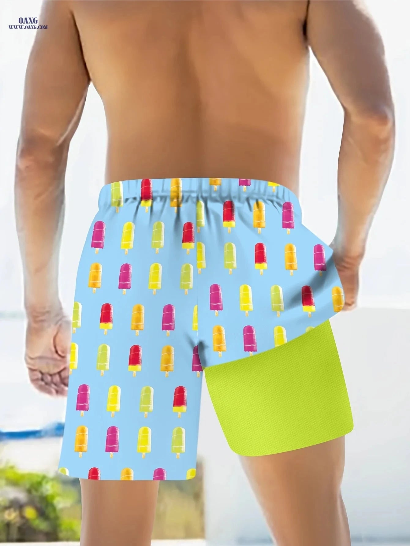 Casual Summer Beach Shorts for Men - 95% Polyester, Machine Washable   OAXG 