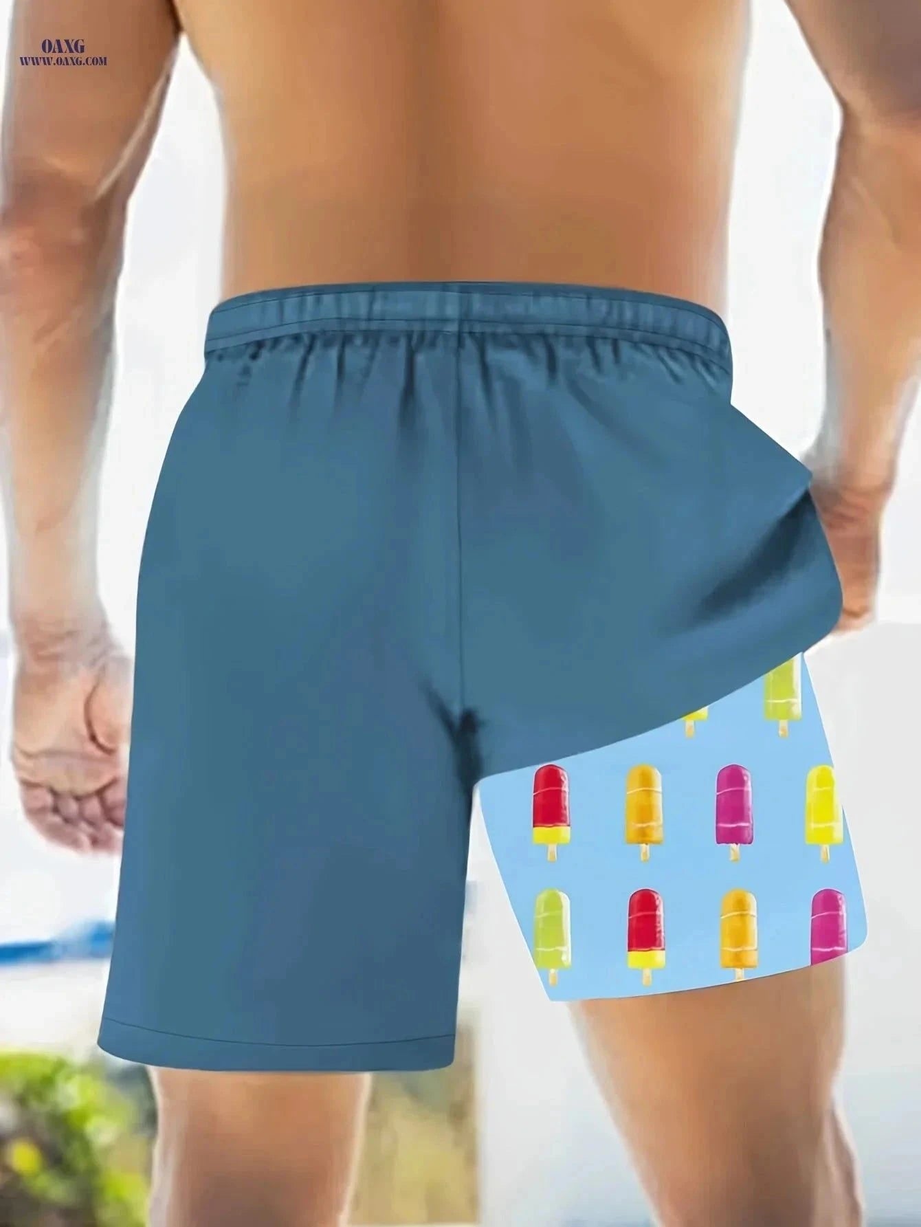 Casual Summer Beach Shorts for Men - 95% Polyester, Machine Washable   OAXG Mixed colors / FR XS