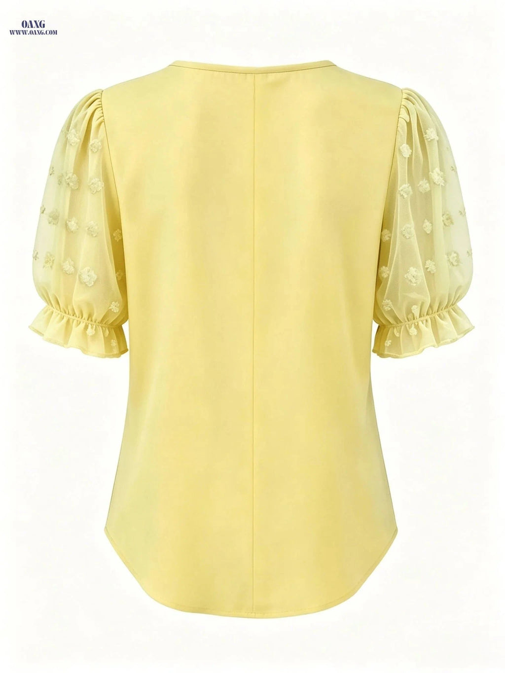 Casual Summer Crew Neck Top - Faux Pearl Accents & Loose Fit   OAXG Lemon Yellow / S