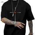 Casual Summer Love Heart Graphic T-shirt for Men - Short Sleeve Crew Neck   OAXG Black / S