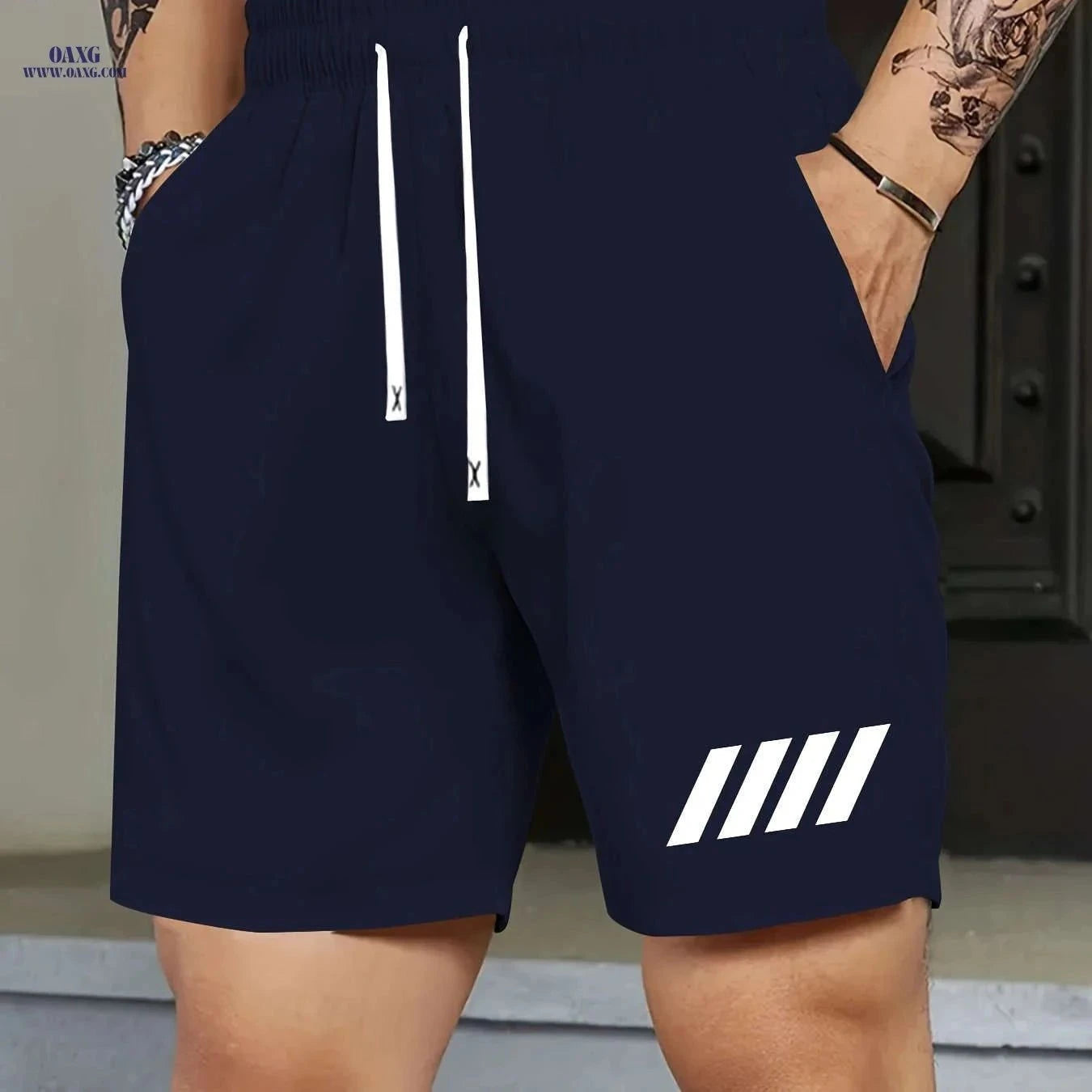 Casual Summer Print Shorts for Men - Drawstring & Comfortable Fit   OAXG Navy Blue / FR S