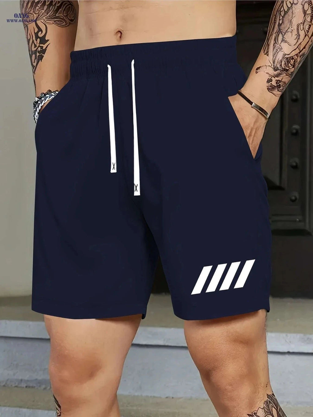 Casual Summer Print Shorts for Men - Drawstring & Comfortable Fit   OAXG Navy Blue / FR S