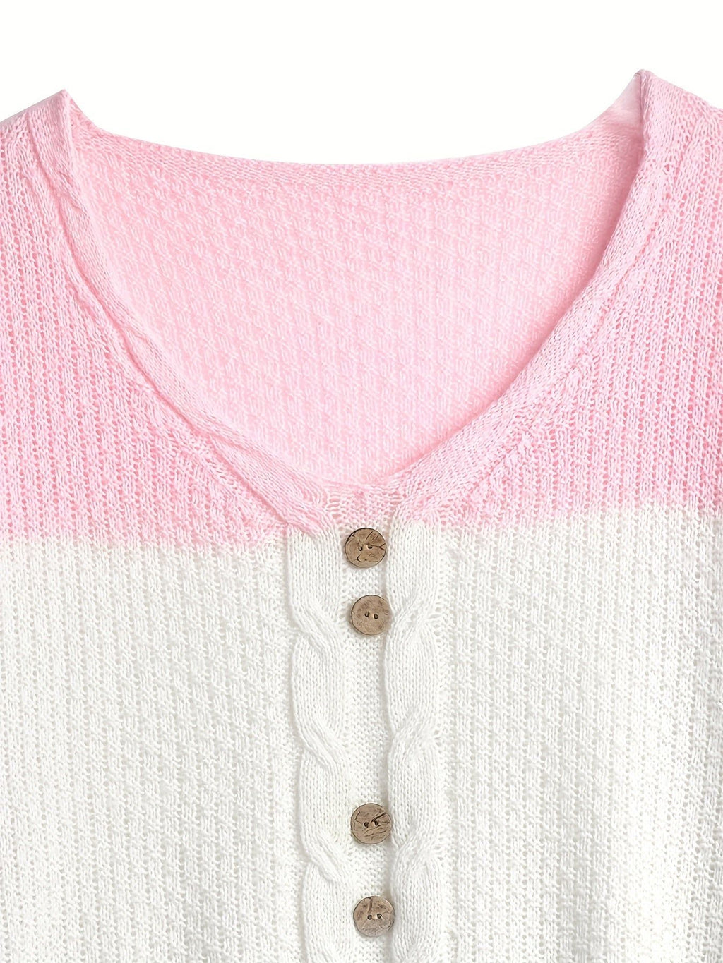 Casual Sweater, V-Neck Pullover, Contrast Striped Design, Fake Buttons, Women'S Clothing   OAXG Multicolor / S