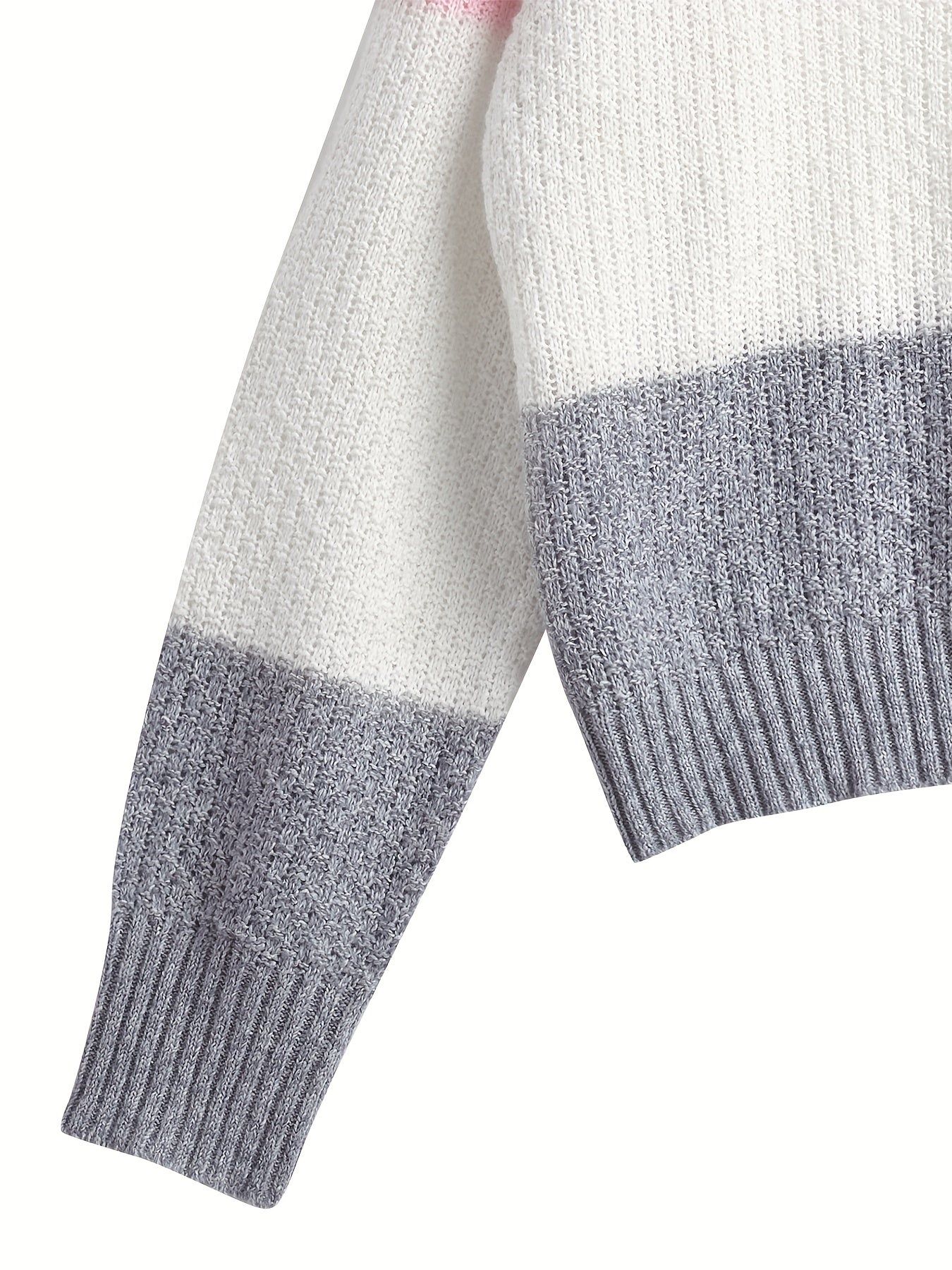 Casual Sweater, V-Neck Pullover, Contrast Striped Design, Fake Buttons, Women'S Clothing   OAXG Multicolor / S