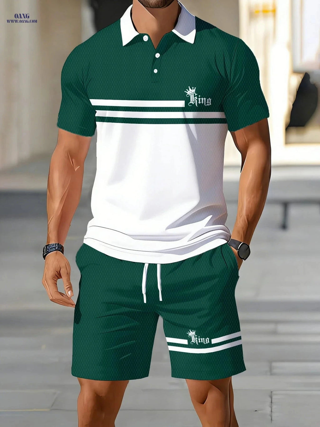 Casual Two-Piece Summer Set: Short-Sleeve Polo & Shorts for Men   OAXG 