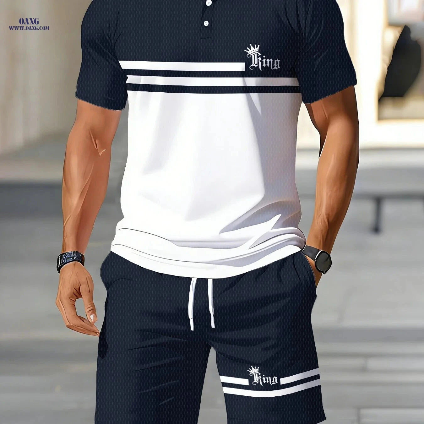 Casual Two-Piece Summer Set: Short-Sleeve Polo & Shorts for Men   OAXG 