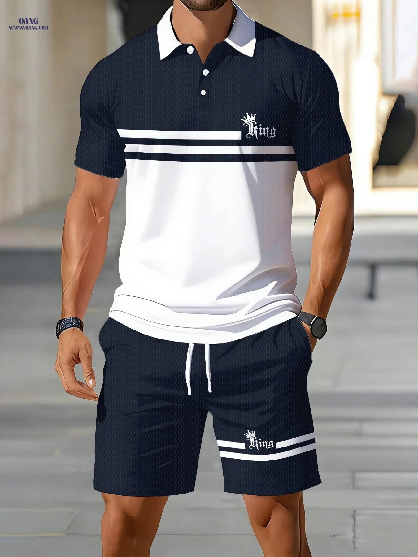 Casual Two-Piece Summer Set: Short-Sleeve Polo & Shorts for Men   OAXG 