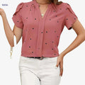 Casual V-Neck Heart Print Shirt - 97% Polyester, Regular Fit   OAXG 