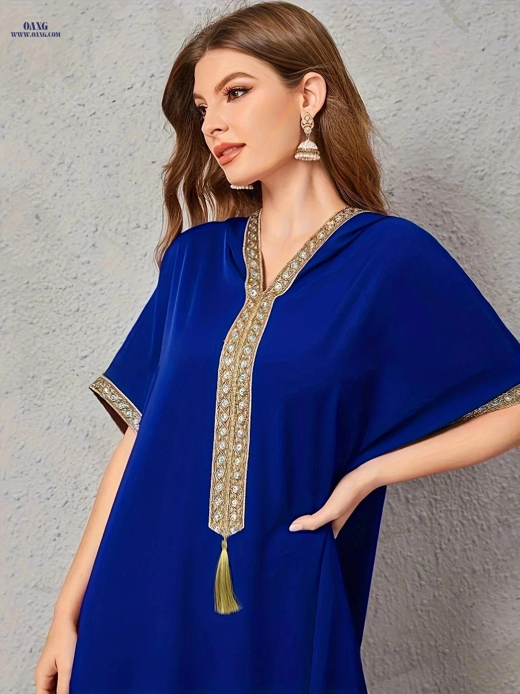 Casual Vacation Home Robe for Women - Long Length with Hood & Tassels   OAXG Blue / S