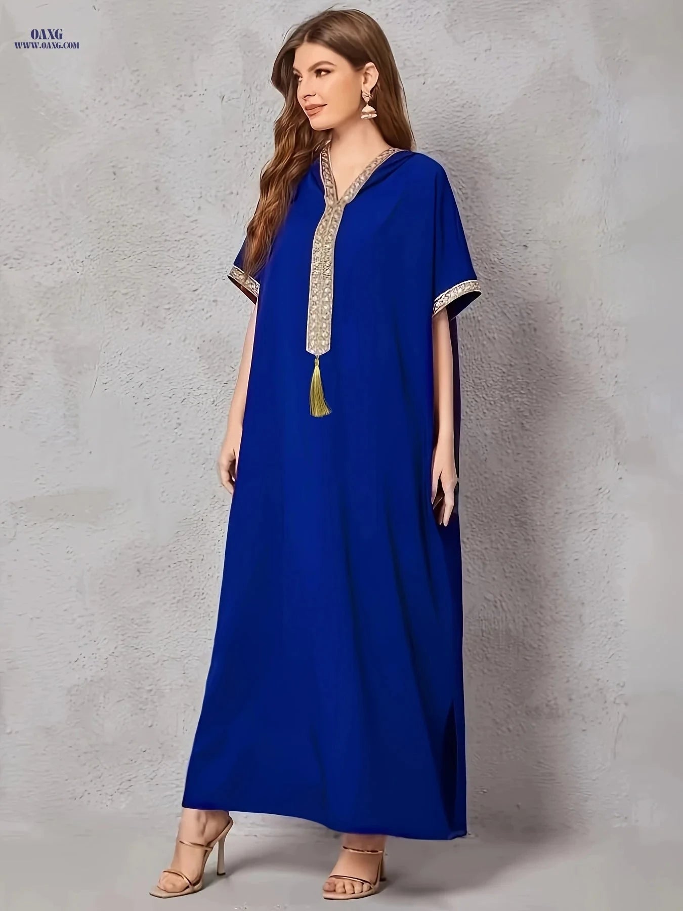 Casual Vacation Home Robe for Women - Long Length with Hood & Tassels   OAXG Blue / S