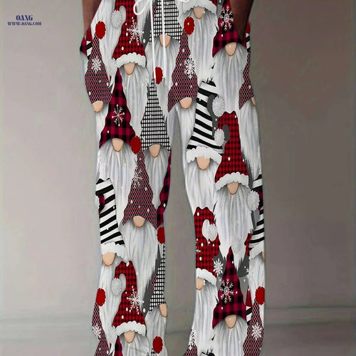 Casual Vintage 3D Print Straight-Leg Pants for Men - Loose Fit   OAXG Red And White / FR M