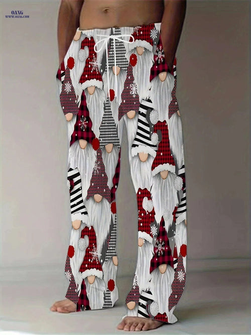 Casual Vintage 3D Print Straight-Leg Pants for Men - Loose Fit   OAXG Red And White / FR M