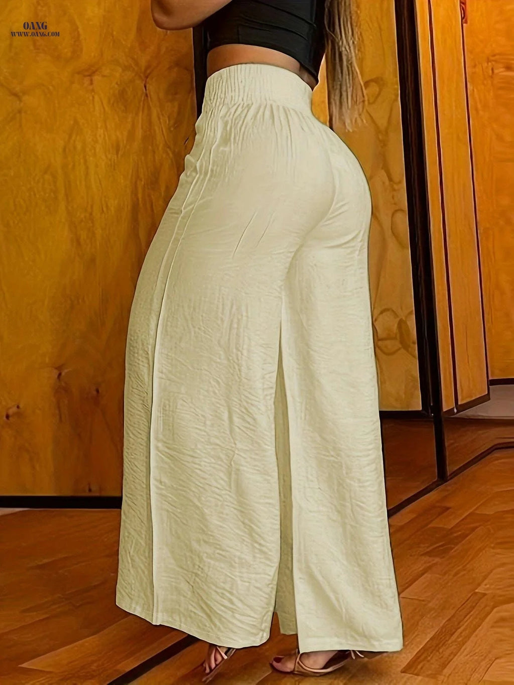 Casual Wide Leg Abstract Face Print Pants - Women's High Waist Style   OAXG 