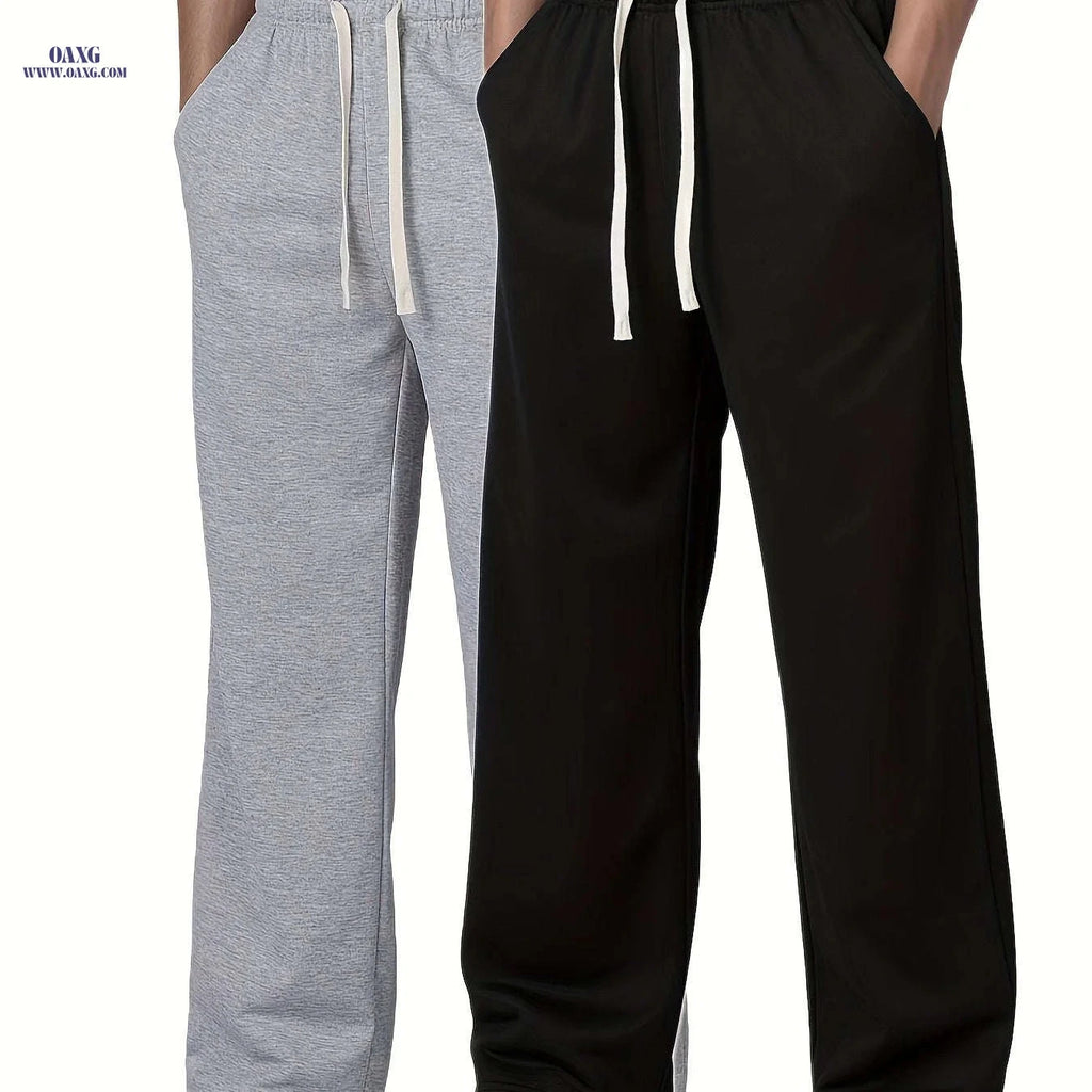 Casual Wide-Leg Outdoor Pants - Men's Solid Color, Machine Washable   OAXG 