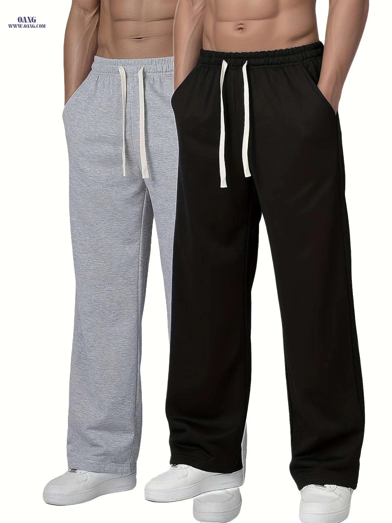 Casual Wide-Leg Outdoor Pants - Men's Solid Color, Machine Washable   OAXG 