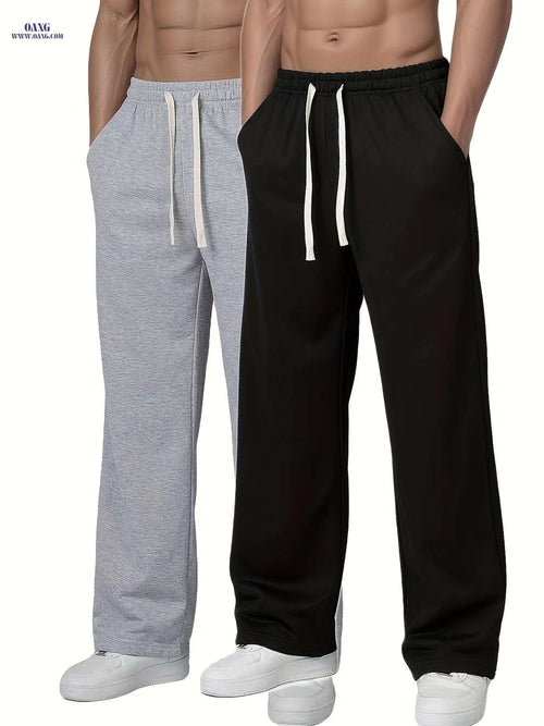 Casual Wide-Leg Outdoor Pants - Men's Solid Color, Machine Washable   OAXG 