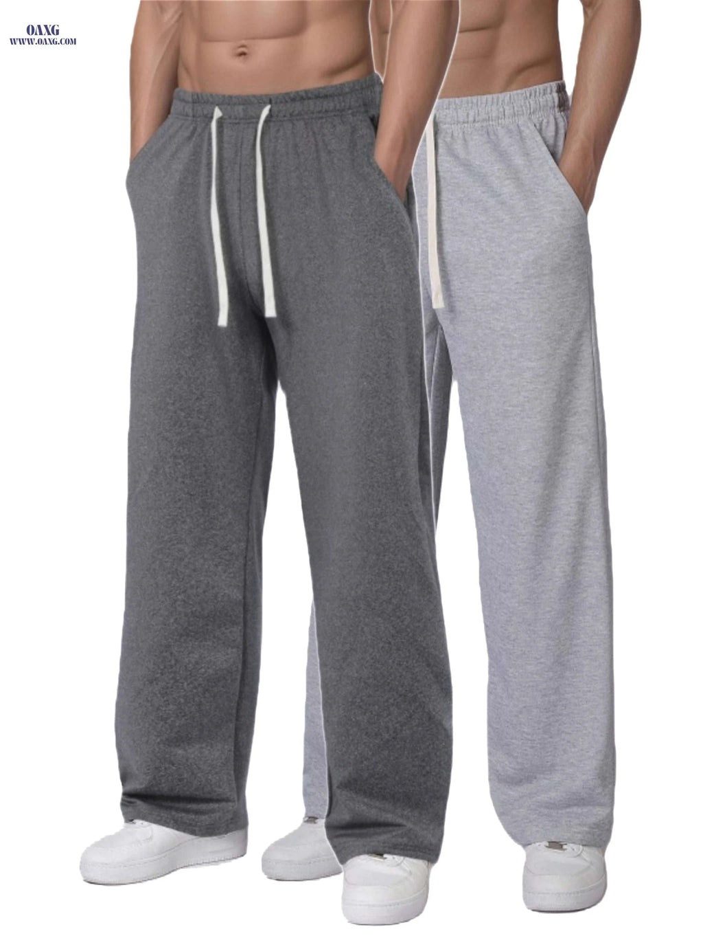 Casual Wide-Leg Outdoor Pants - Men's Solid Color, Machine Washable   OAXG Black+gray / FR XXL