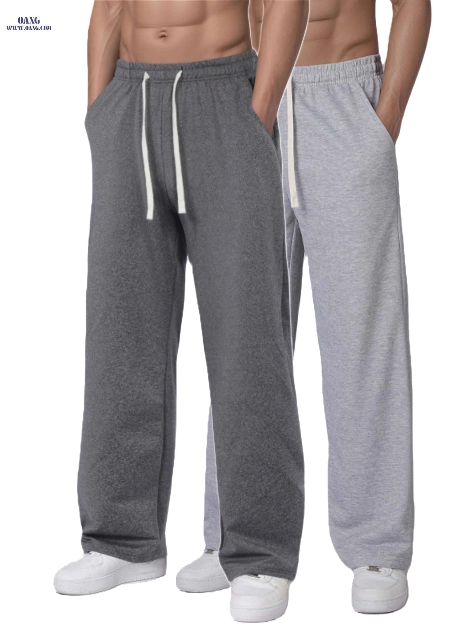 Casual Wide-Leg Outdoor Pants - Men's Solid Color, Machine Washable   OAXG Black+gray / FR XXL