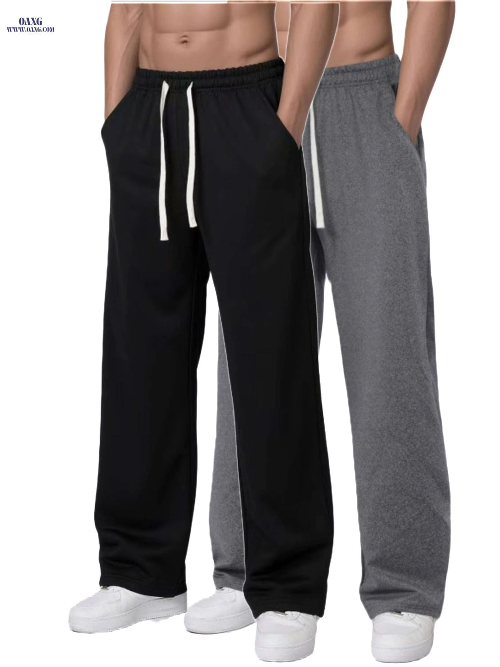 Casual Wide-Leg Outdoor Pants - Men's Solid Color, Machine Washable   OAXG 