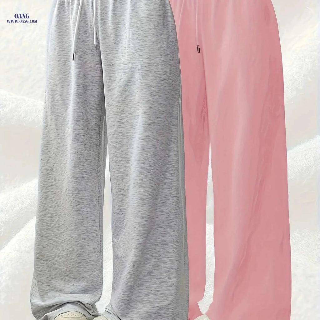 Casual Women's Drawstring Pants - Wide-Leg Joggers for All Seasons   OAXG Light Grey+Black / XS