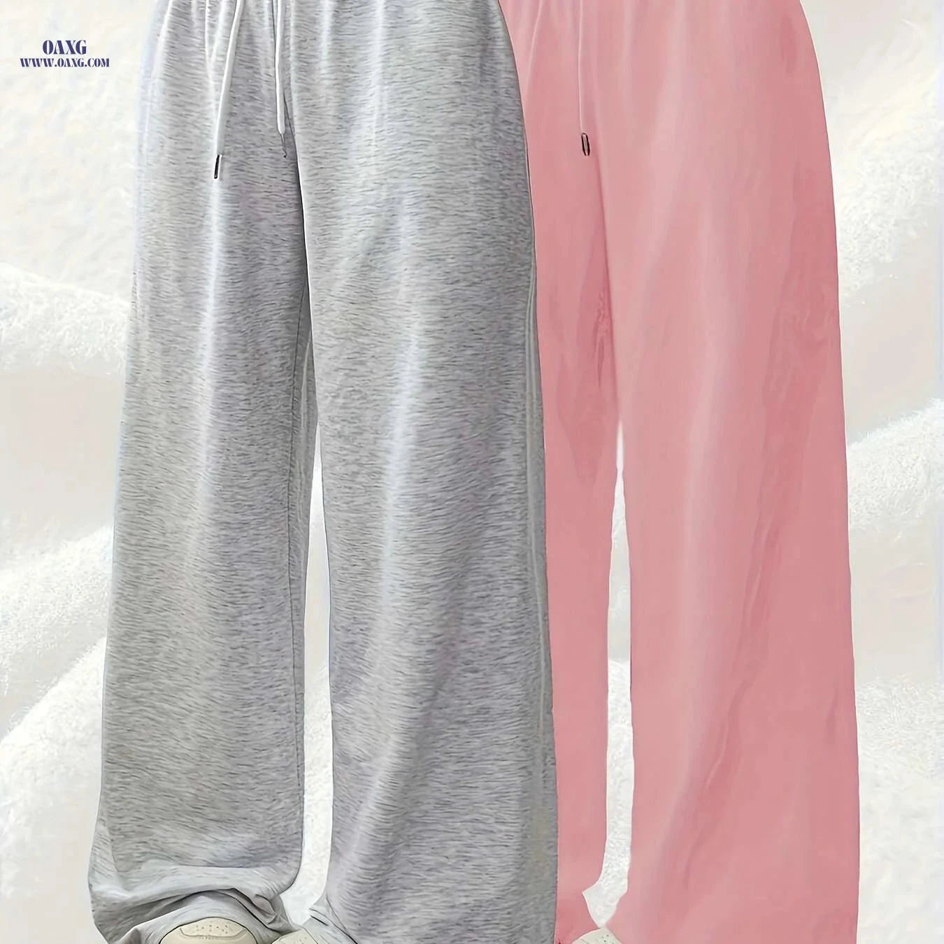 Casual Women's Drawstring Pants - Wide-Leg Joggers for All Seasons   OAXG Light Grey+Black / XS