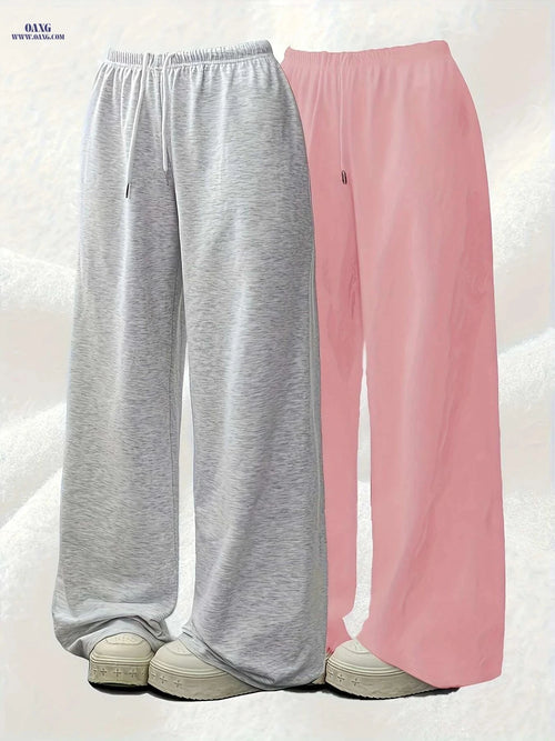Casual Women's Drawstring Pants - Wide-Leg Joggers for All Seasons   OAXG Light Grey+Black / XS