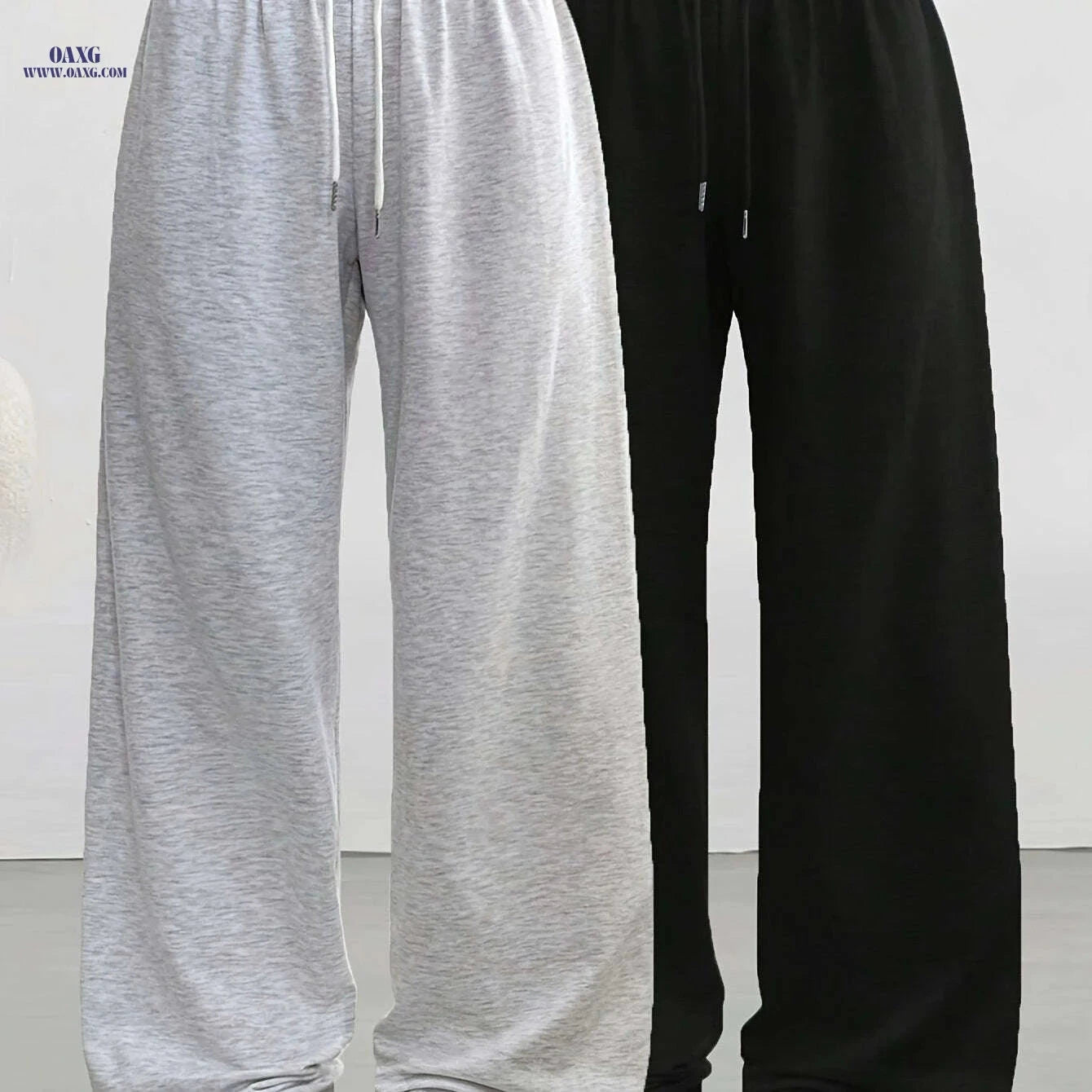 Casual Women's Drawstring Pants - Wide-Leg Joggers for All Seasons   OAXG Light Grey+Black / XS