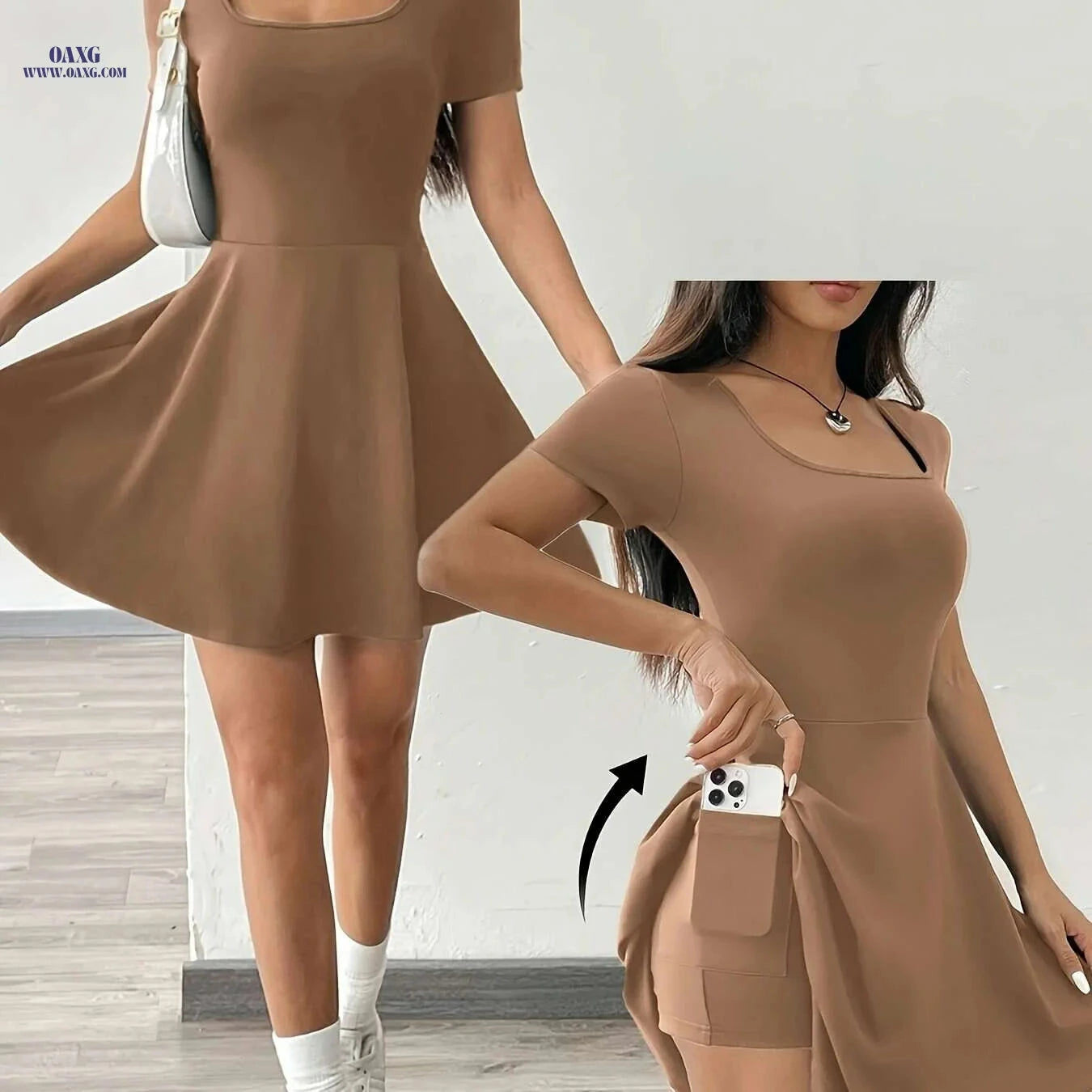 Casual Women's Pink Short Sleeve Dress - Perfect for Summer Style   OAXG 