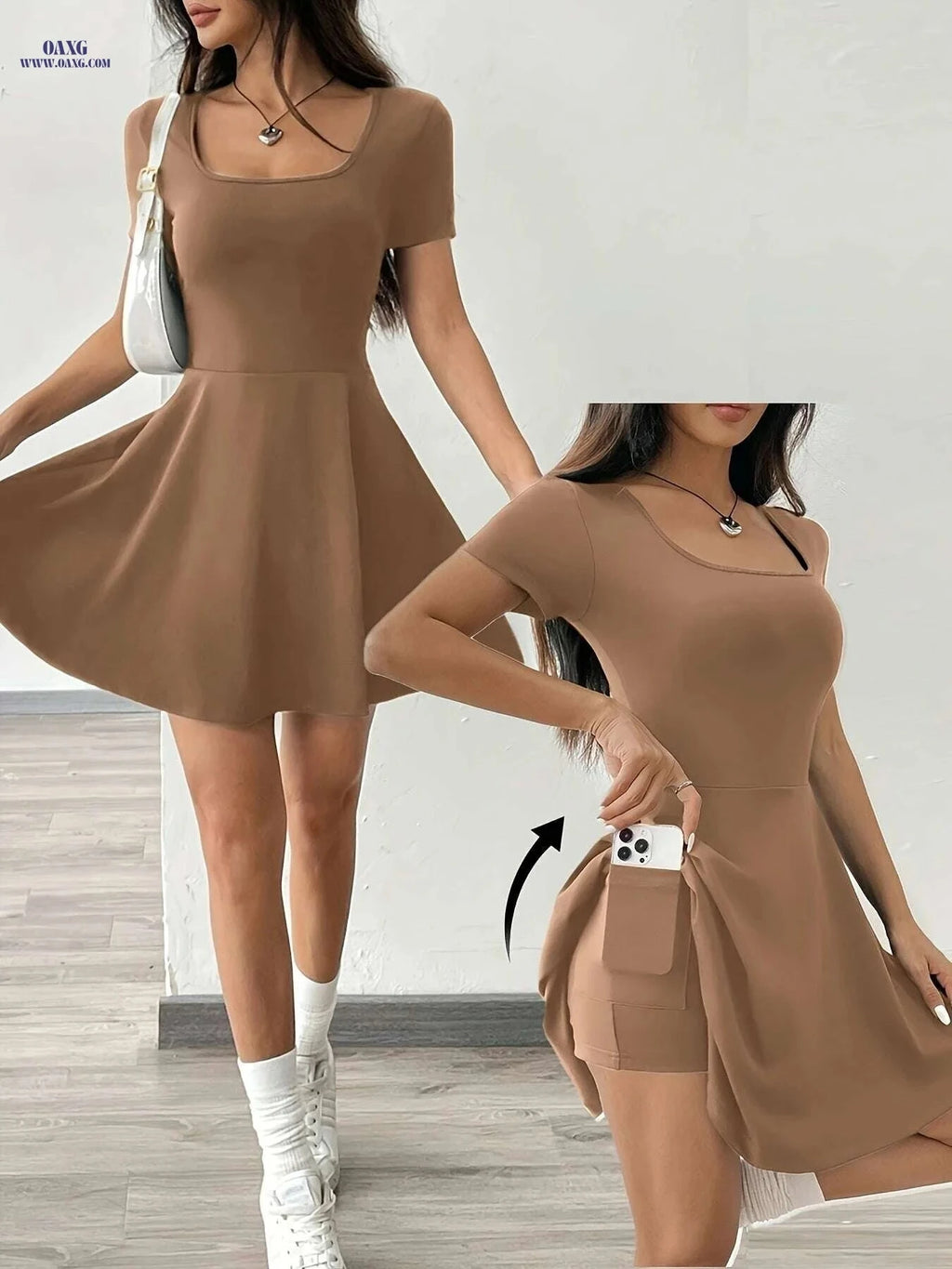 Casual Women's Pink Short Sleeve Dress - Perfect for Summer Style   OAXG 