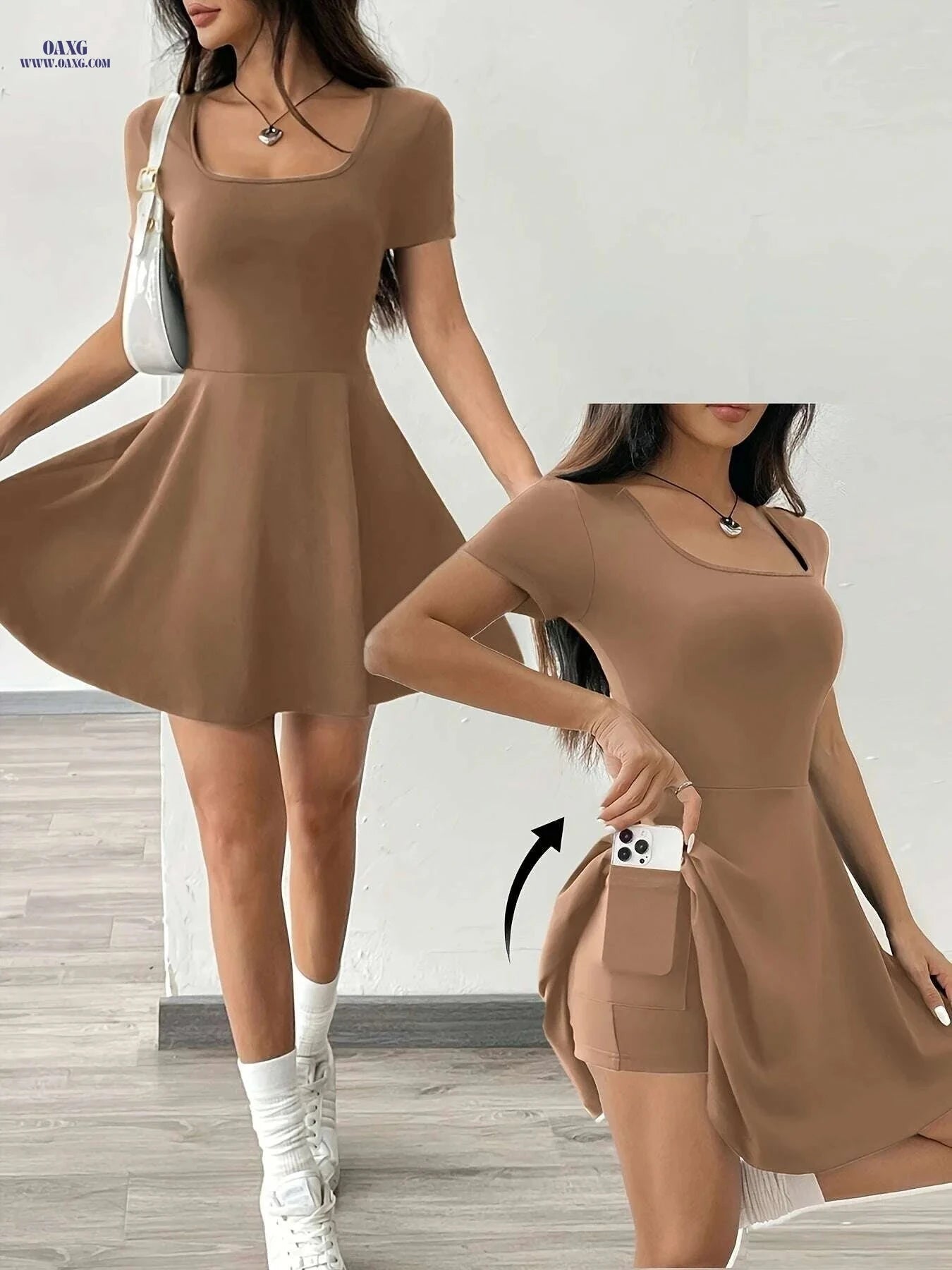 Casual Women's Pink Short Sleeve Dress - Perfect for Summer Style   OAXG 