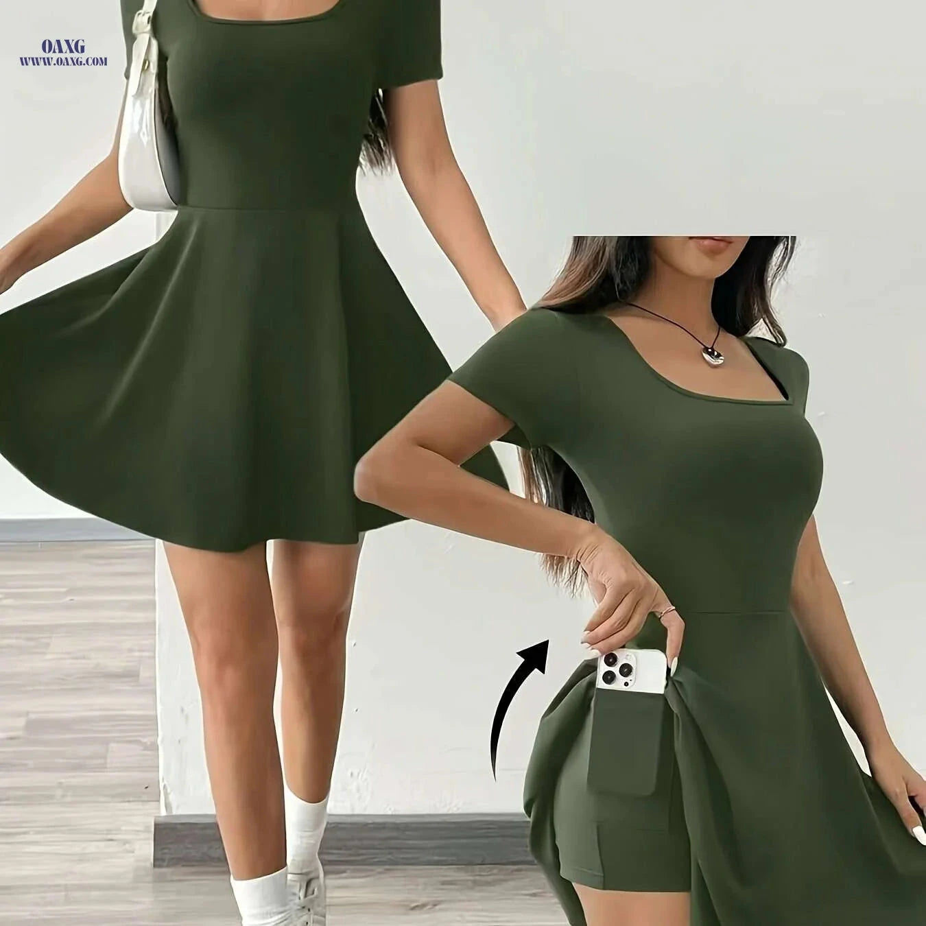 Casual Women's Pink Short Sleeve Dress - Perfect for Summer Style   OAXG Coffee color / XS