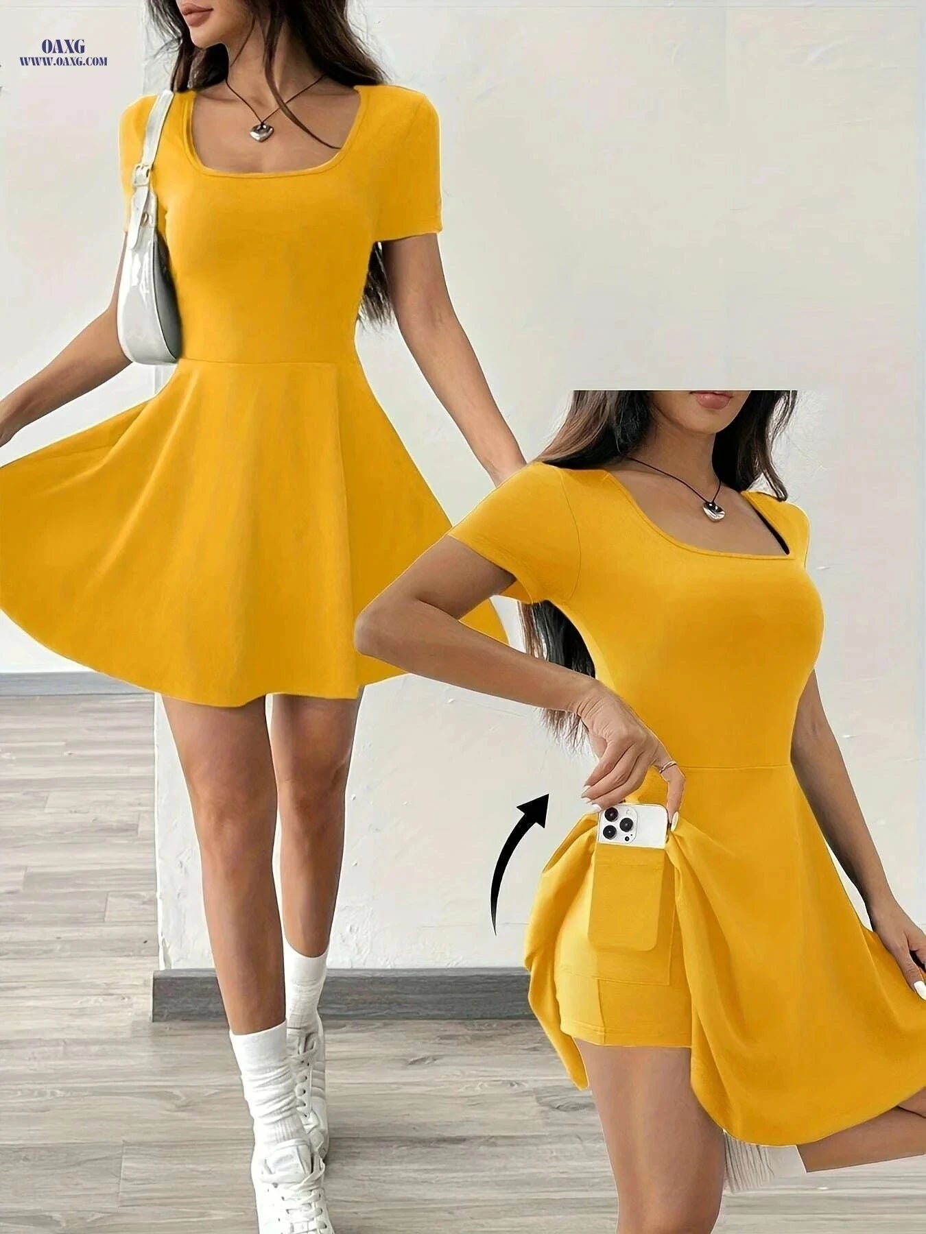Casual Women's Pink Short Sleeve Dress - Perfect for Summer Style   OAXG 