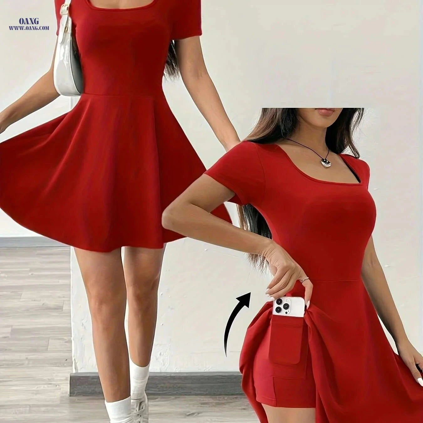 Casual Women's Pink Short Sleeve Dress - Perfect for Summer Style   OAXG 