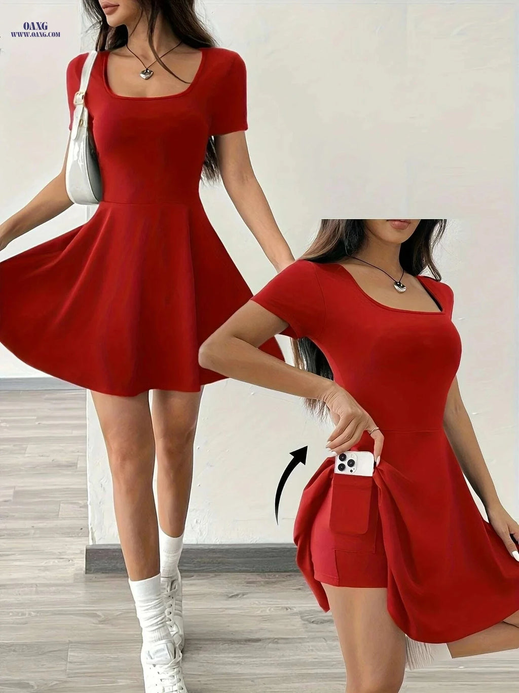 Casual Women's Pink Short Sleeve Dress - Perfect for Summer Style   OAXG 