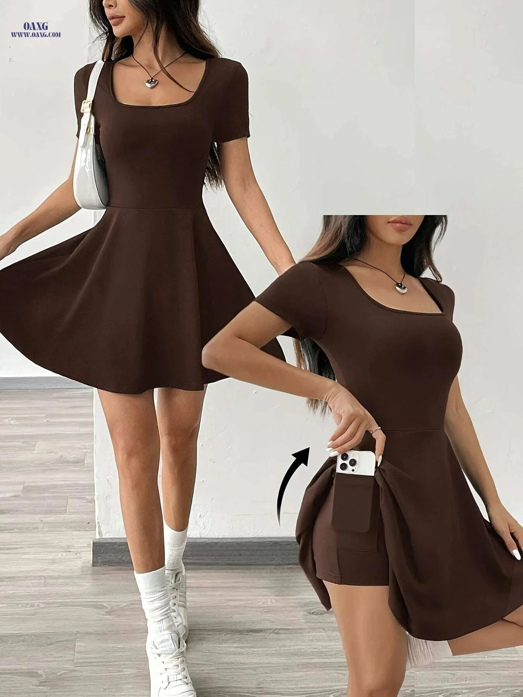 Casual Women's Pink Short Sleeve Dress - Perfect for Summer Style   OAXG 