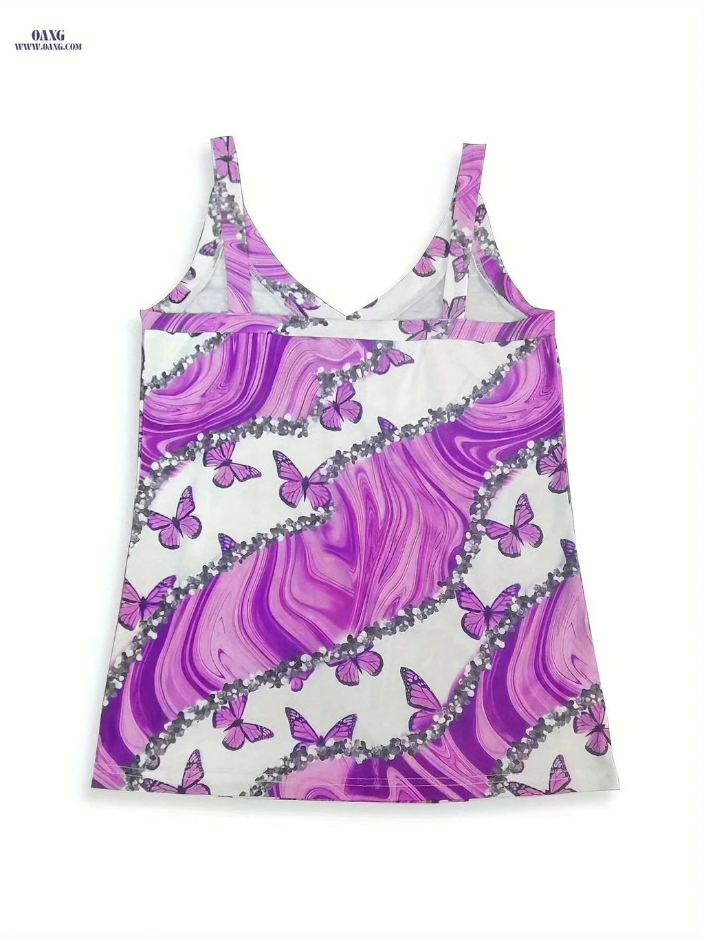 Casual Women's Sleeveless V Neck Cami Top - Summer Sequin Print   OAXG Purple / S