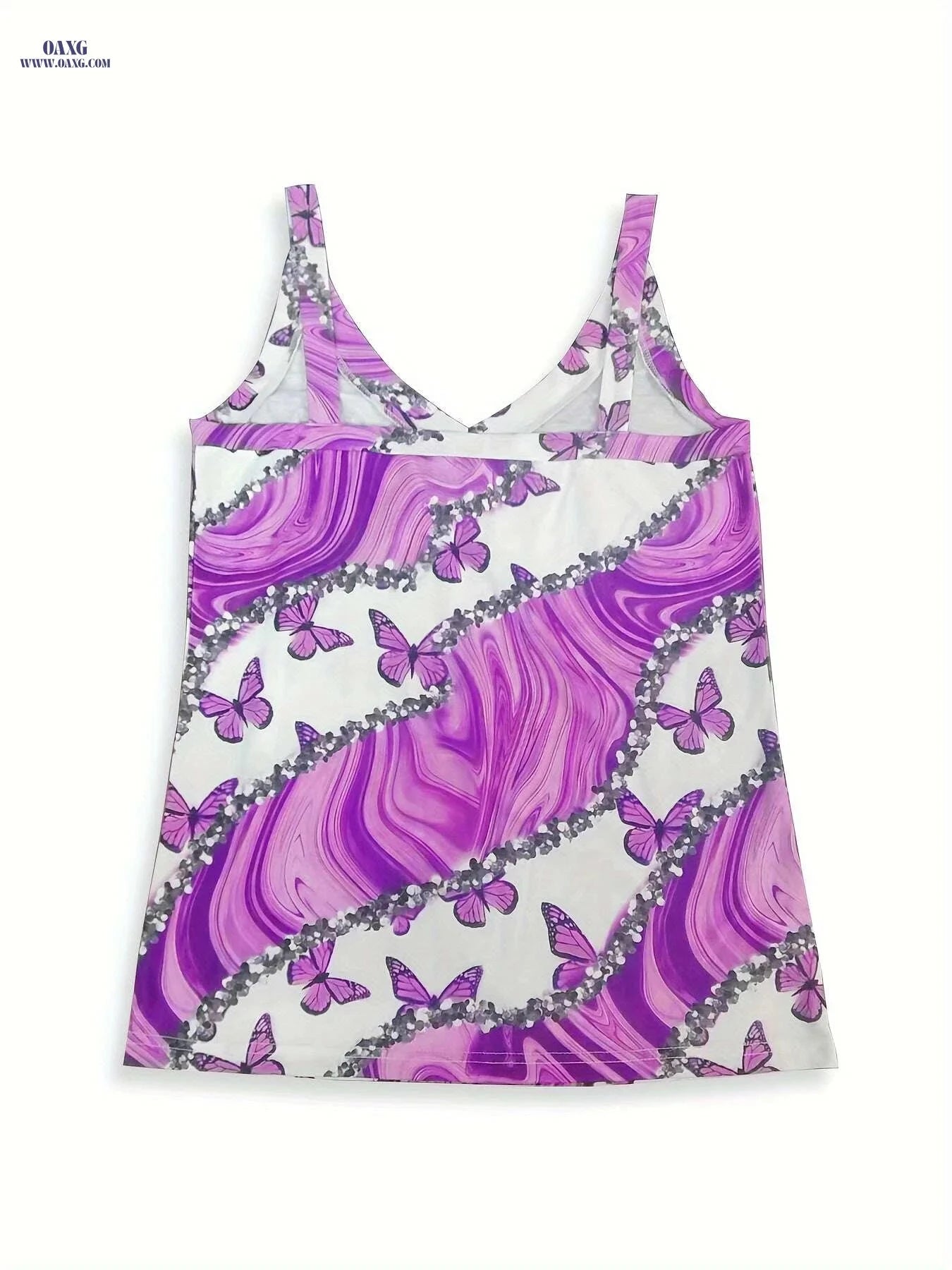 Casual Women's Sleeveless V Neck Cami Top - Summer Sequin Print   OAXG Purple / S