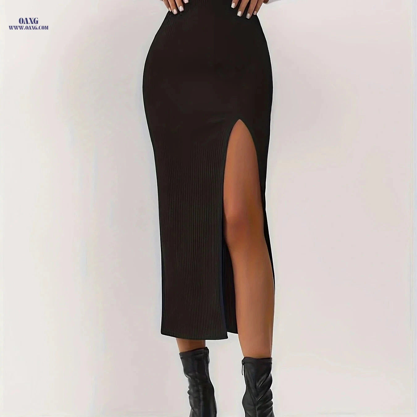 Casual Women's Split Skirt - Comfortable 100% Polyester Design   OAXG Black / XS