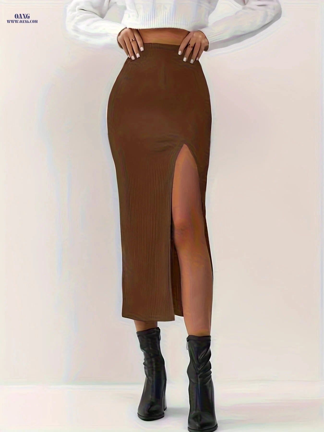 Casual Women's Split Skirt - Comfortable 100% Polyester Design   OAXG Black / XS