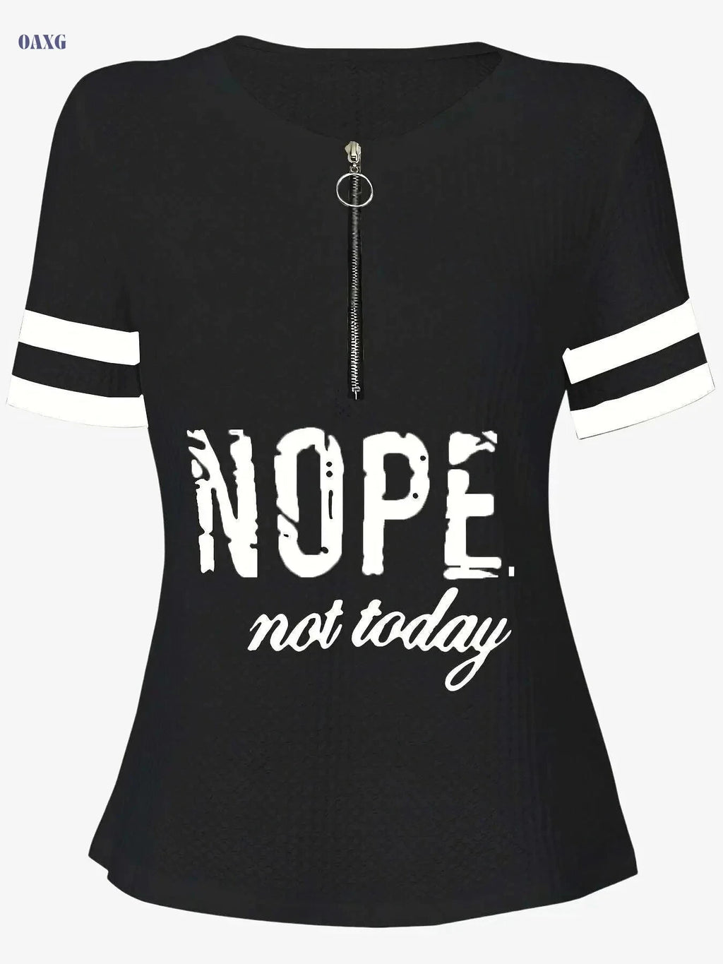 Casual Women’s Stripe & Letter Print Zipper T-Shirt for Summer   OAXG 