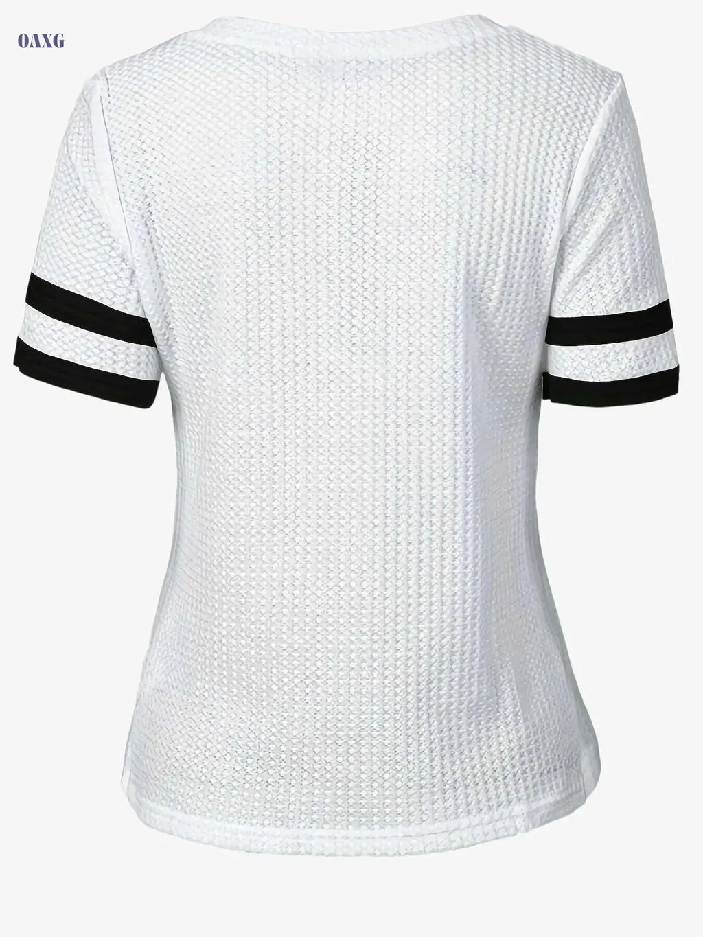 Casual Women’s Stripe & Letter Print Zipper T-Shirt for Summer   OAXG White / S