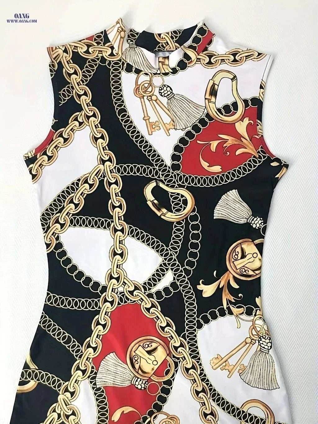 Chain Print Tank Dress - Casual Midi Slim Fit Sleeveless Style   OAXG 