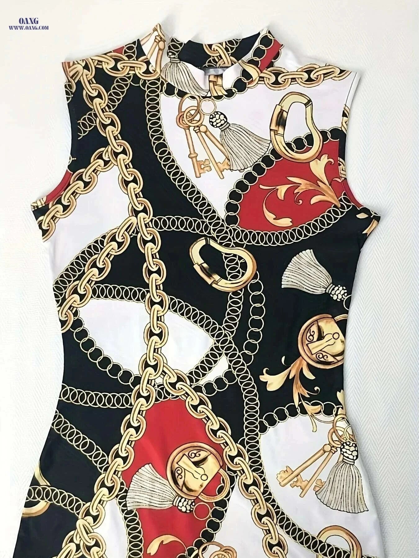Chain Print Tank Dress - Casual Midi Slim Fit Sleeveless Style   OAXG 