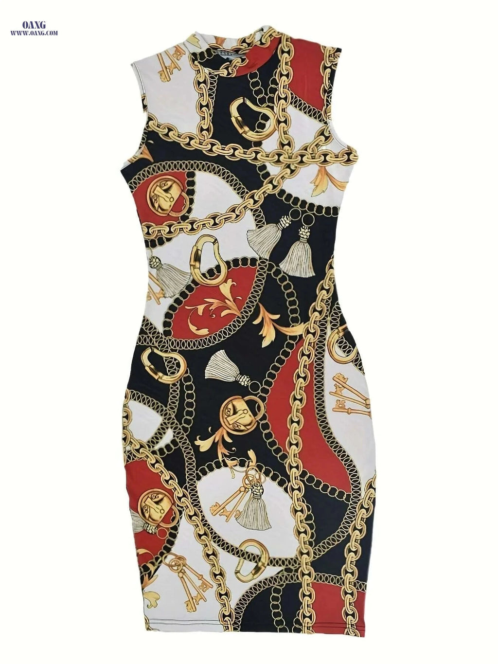 Chain Print Tank Dress - Casual Midi Slim Fit Sleeveless Style   OAXG 